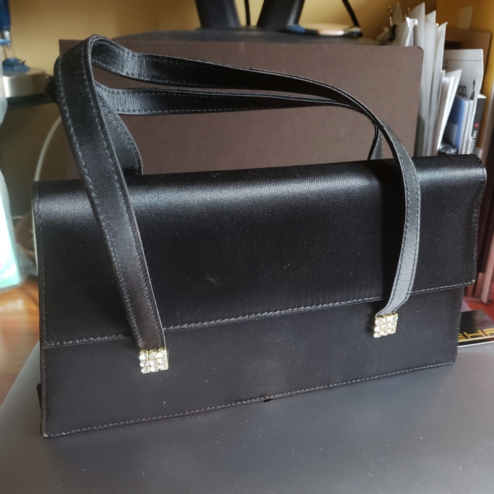 Sasha black satin evening bag